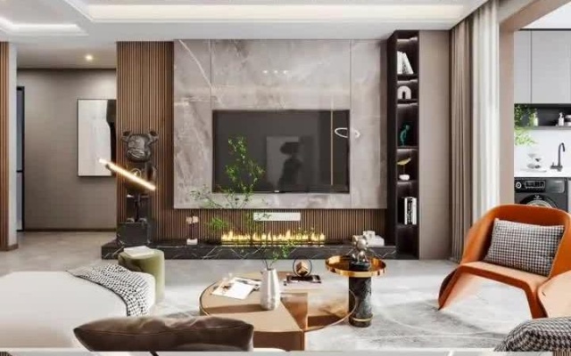 客厅装修效果图大全2021新款 客厅背景墙现代轻奢风简约效果图