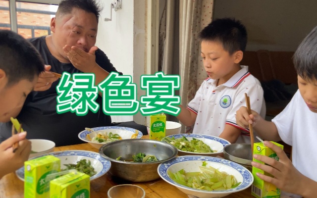 挑战只用绿颜色给儿子做顿饭，儿子吃的很高兴，胖龙有点失望