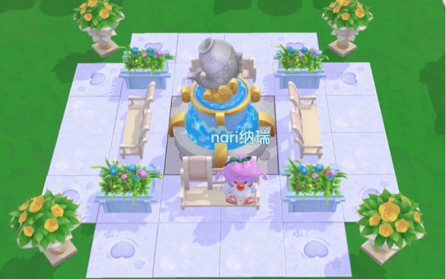 【摩尔庄园装修】喷泉广场 用最新的月表地砖 摩尔庄园手游
