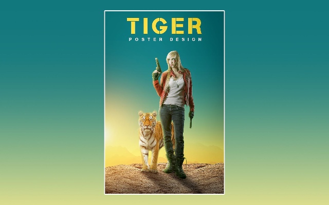 PS小清新女猎人和老虎创意合成海报设计