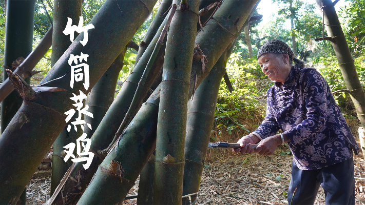 竹子也能做吃的？阿婆用新鲜竹筒搭配土鸡蒸煮，味道竹香四溢
