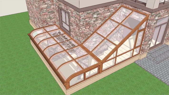 负一层天井阳光房封顶设计方案效果图