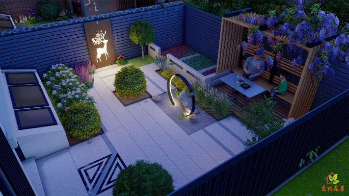 40㎡现代轻奢庭院景观设计，分区明确，充满意境，设计师用心了！