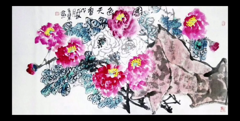 牡丹作为中国的国花，是客厅风水挂画的不二之选