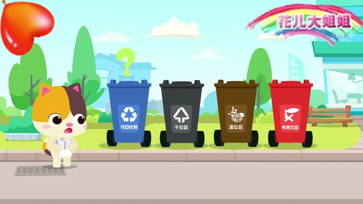 扔垃圾记得分类，不一样颜色的垃圾桶，功能不同哦！