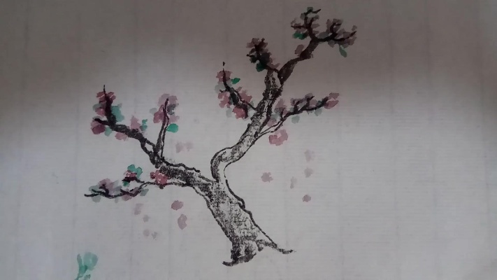 榆叶梅盆景：春来红粉枝条垂