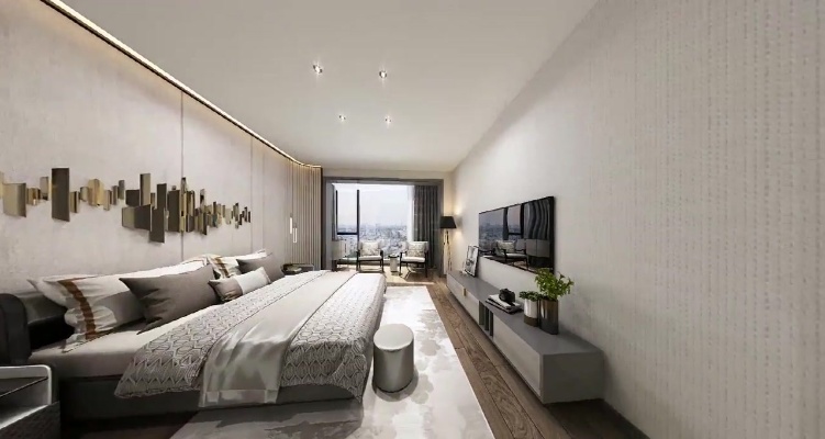 108平现代简约卧室效果图设计，床头背景墙设计好独特