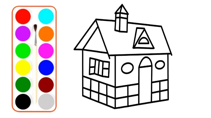亲子画画学习：漂亮带烟囱的房子